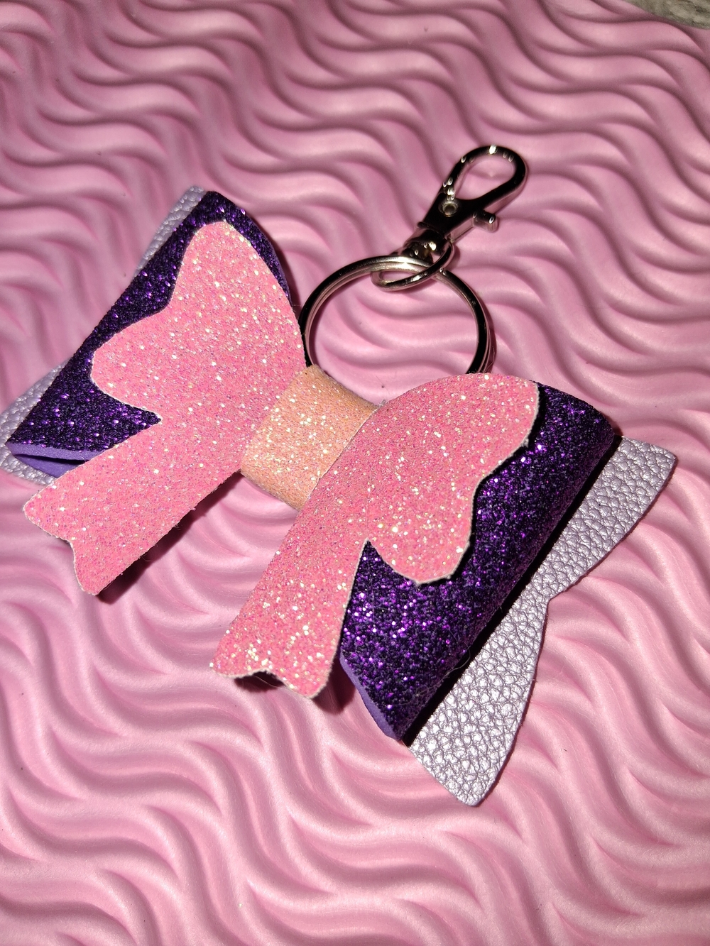 Handmade Glitter Bow Keychain - Pink & Purple